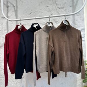 Zip-Neck Ribbed Knit Sweater